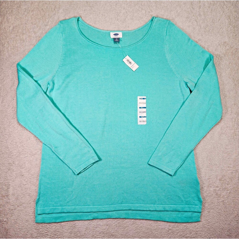 Old Navy Women's XL Aqua Mint Green Cotton Blend Knit Pullover Sweater NWT
